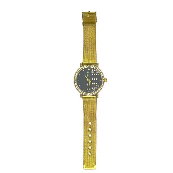 Women's Fashion Mesh Gold Rhinestone Wristwatch - Picture 2 of 6